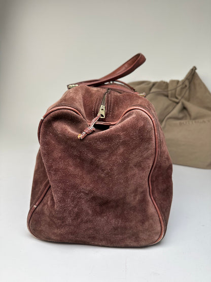 Vintage Bottega Veneta Suede Weekender Duffle Bag Burgundy