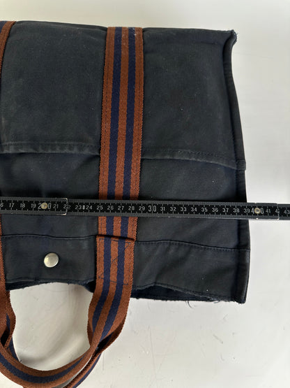 Vintage Hermes Canvas Tote Navy Brown Stripe