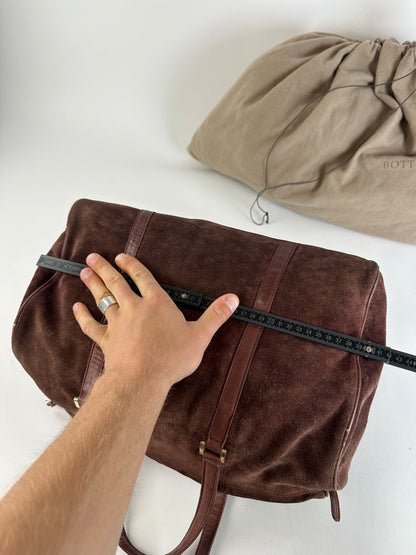 Vintage Bottega Veneta Suede Weekender Duffle Bag Burgundy