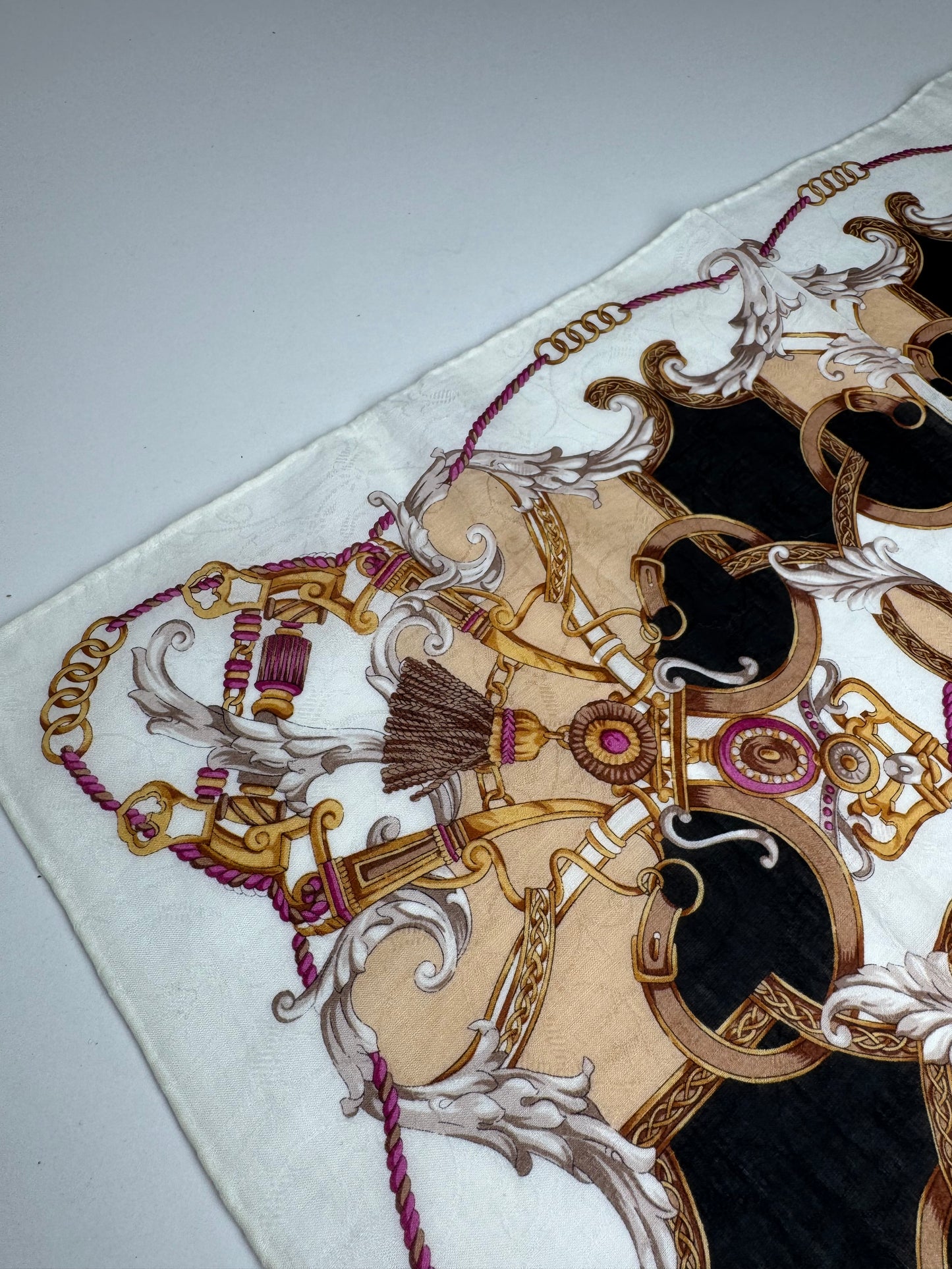 Vintage Celine Silk Scarf White brown