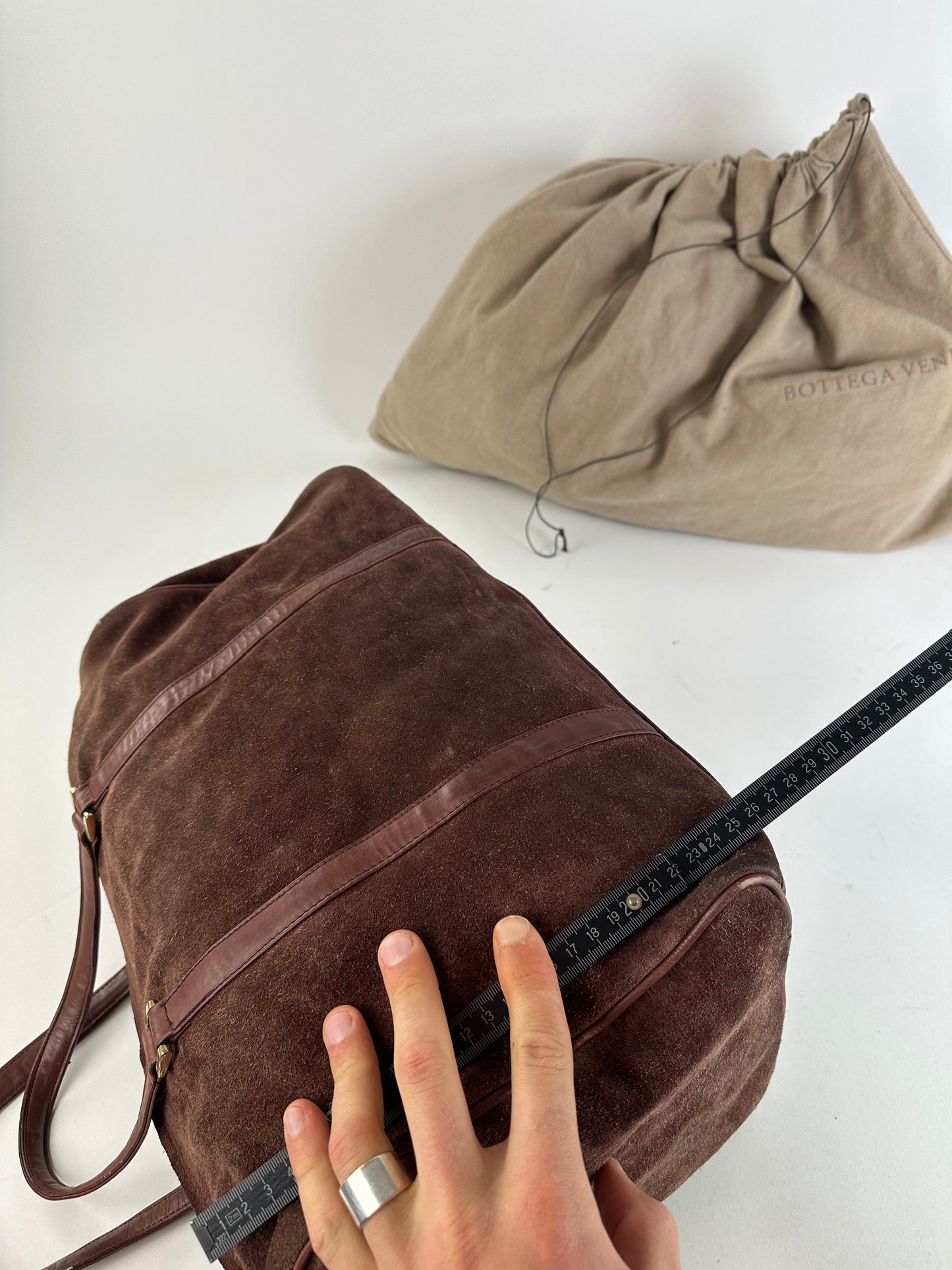 Vintage Bottega Veneta Suede Weekender Duffle Bag Burgundy