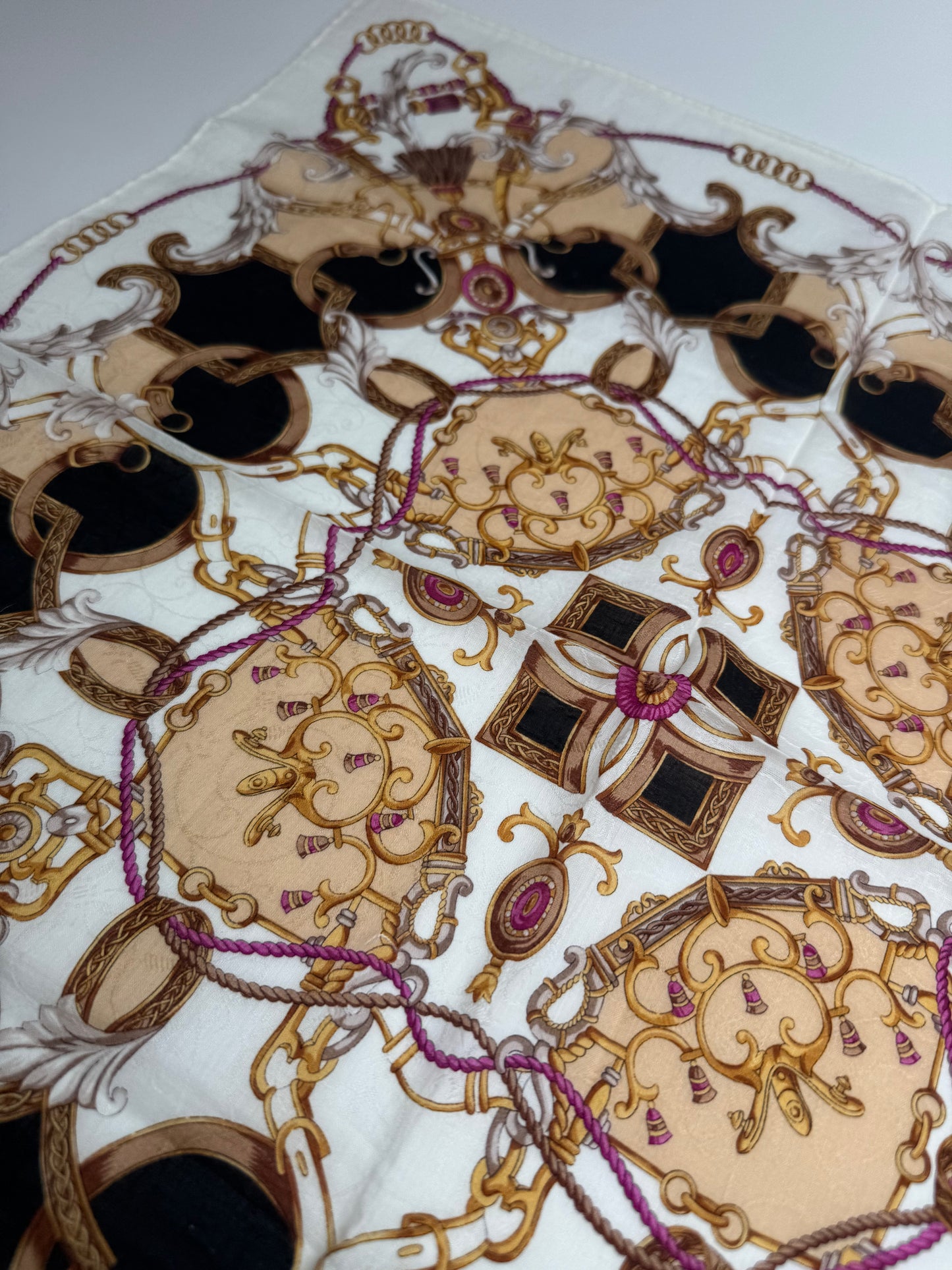 Vintage Celine Silk Scarf White brown