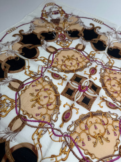 Vintage Celine Silk Scarf White brown