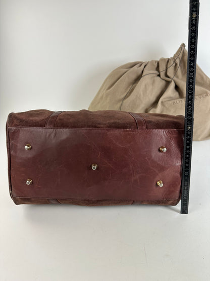 Vintage Bottega Veneta Suede Weekender Duffle Bag Burgundy