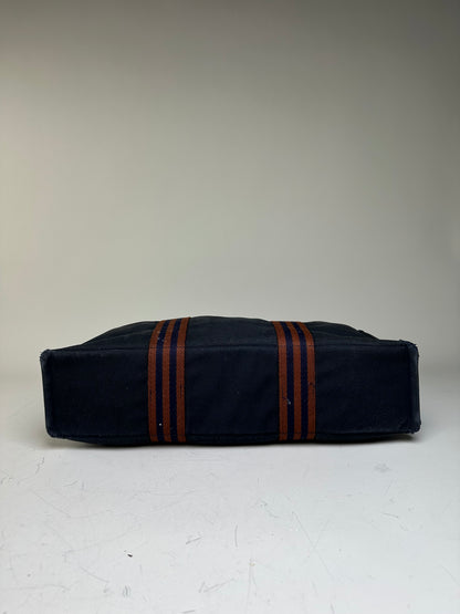 Vintage Hermes Canvas Tote Navy Brown Stripe