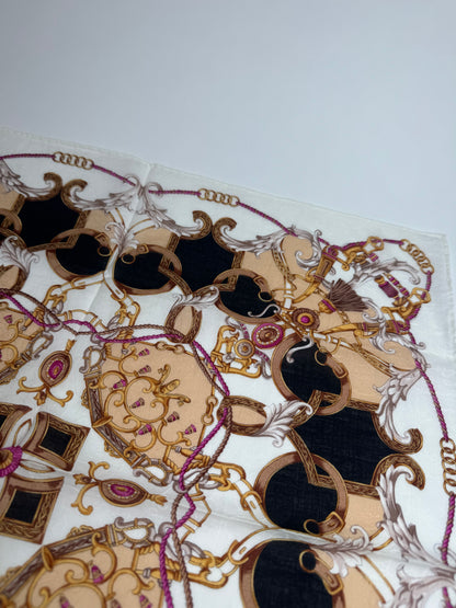 Vintage Celine Silk Scarf White brown