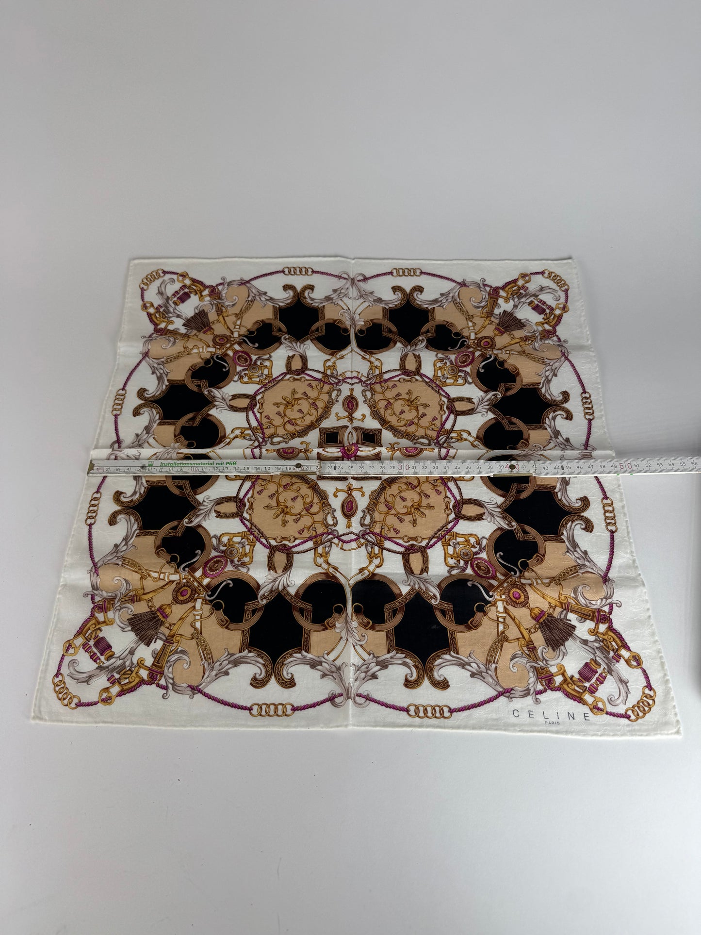 Vintage Celine Silk Scarf White brown