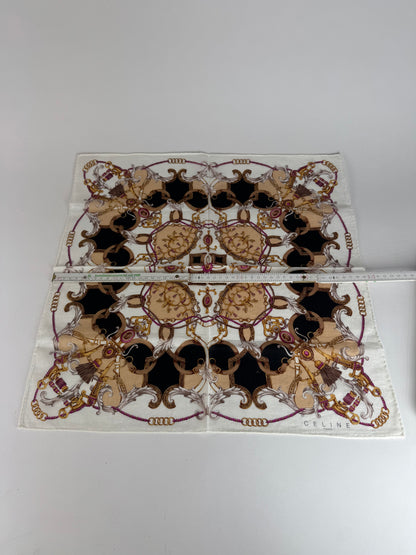 Vintage Celine Silk Scarf White brown