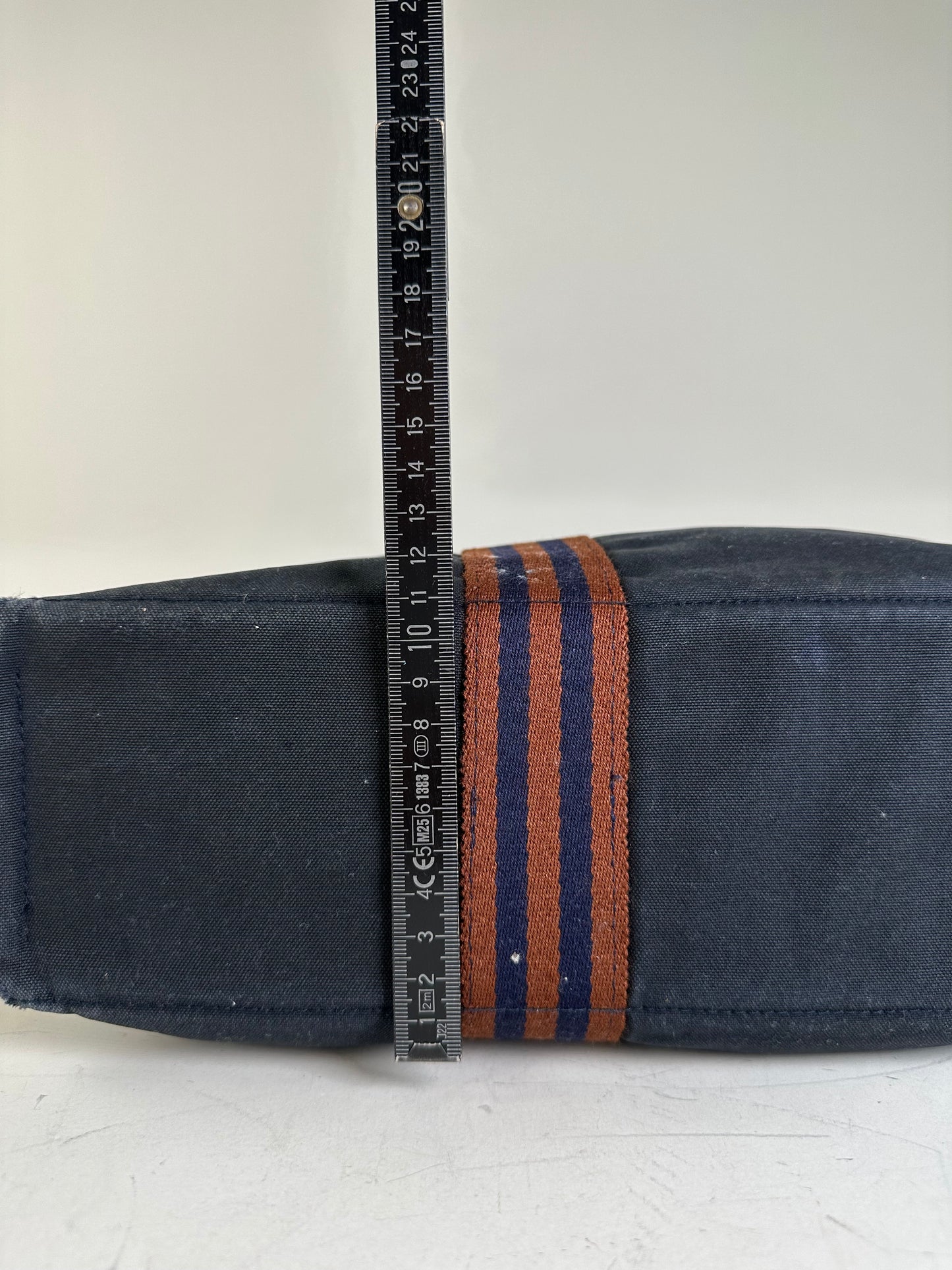 Vintage Hermes Canvas Tote Navy Brown Stripe