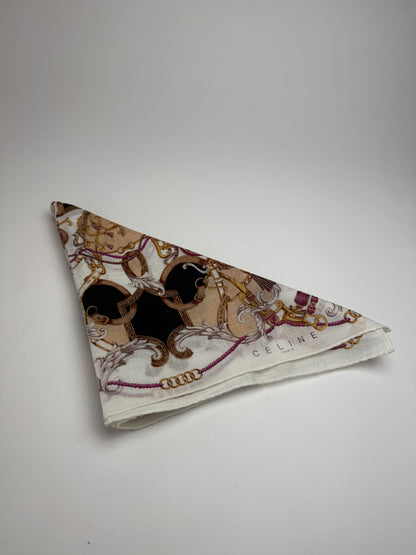 Vintage Celine Silk Scarf White brown