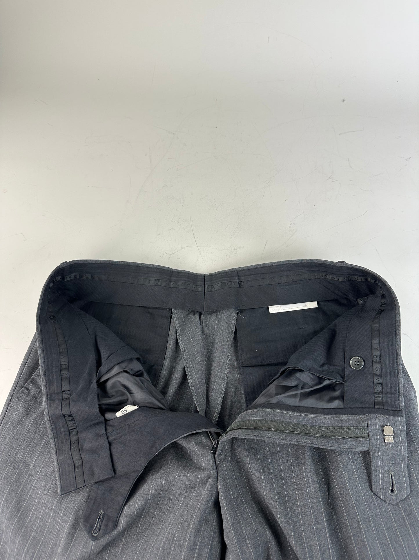 Vintage Mens Givenchy Pinstripe Wool Suit Grey M