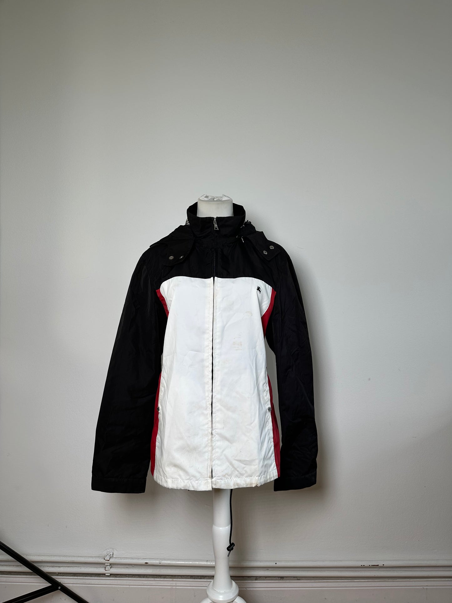 Vintage Burberry Men's Logo Press Stud Jacket Black White Red L