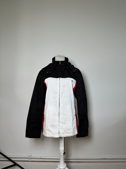 Vintage Burberry Men's Logo Press Stud Jacket Black White Red L