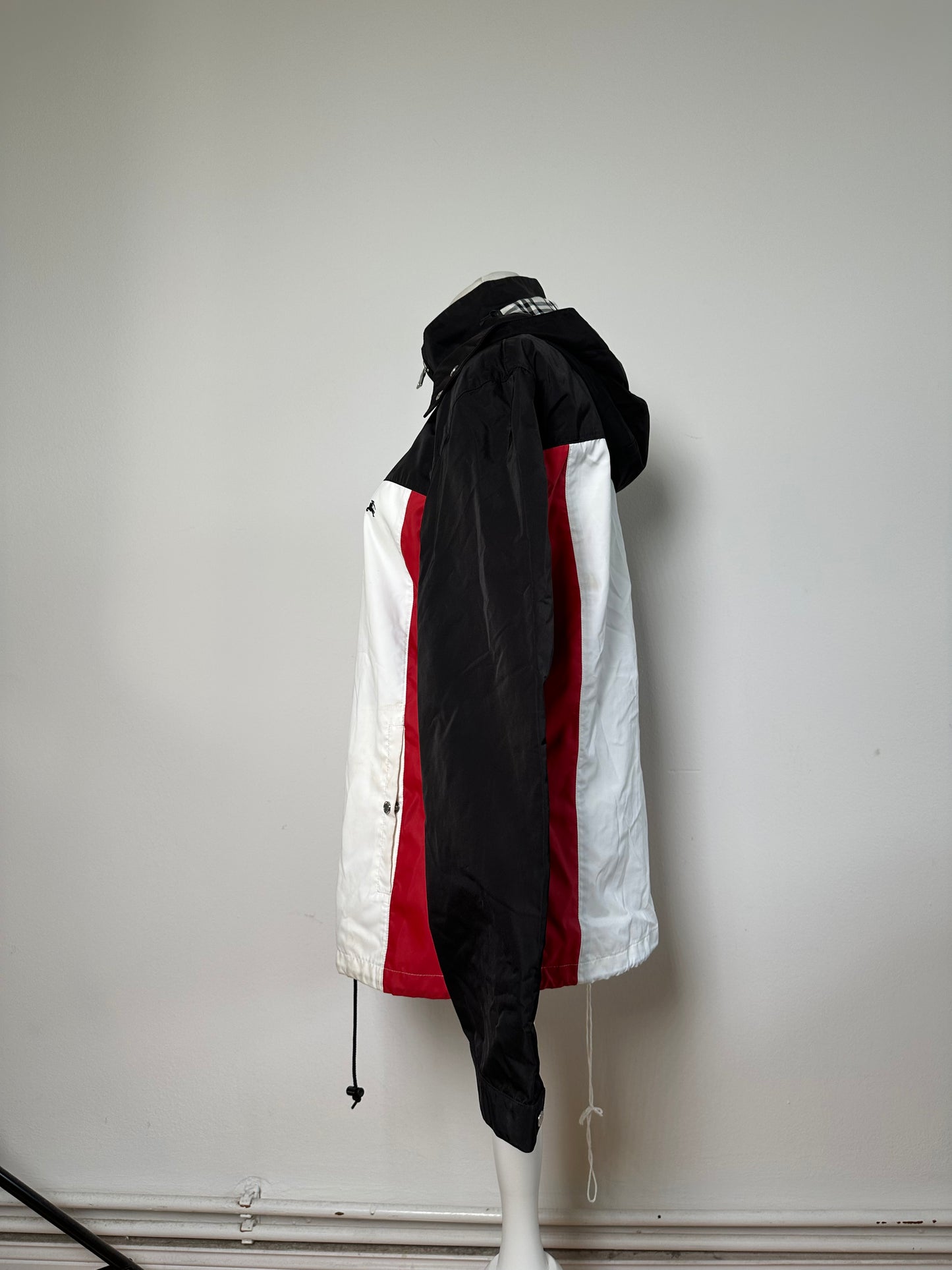 Vintage Burberry Men's Logo Press Stud Jacket Black White Red L