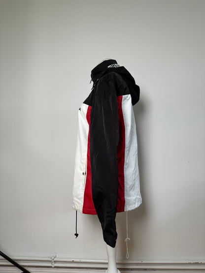 Vintage Burberry Men's Logo Press Stud Jacket Black White Red L
