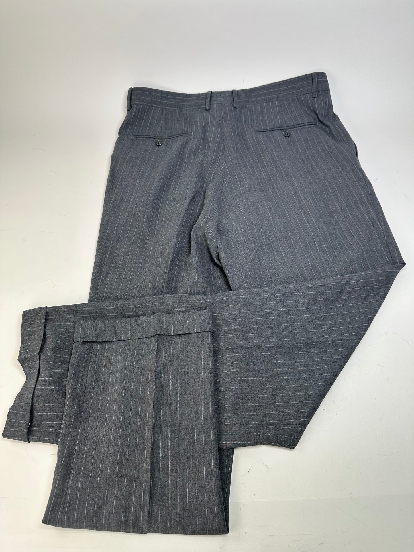 Vintage Mens Givenchy Pinstripe Wool Suit Grey M