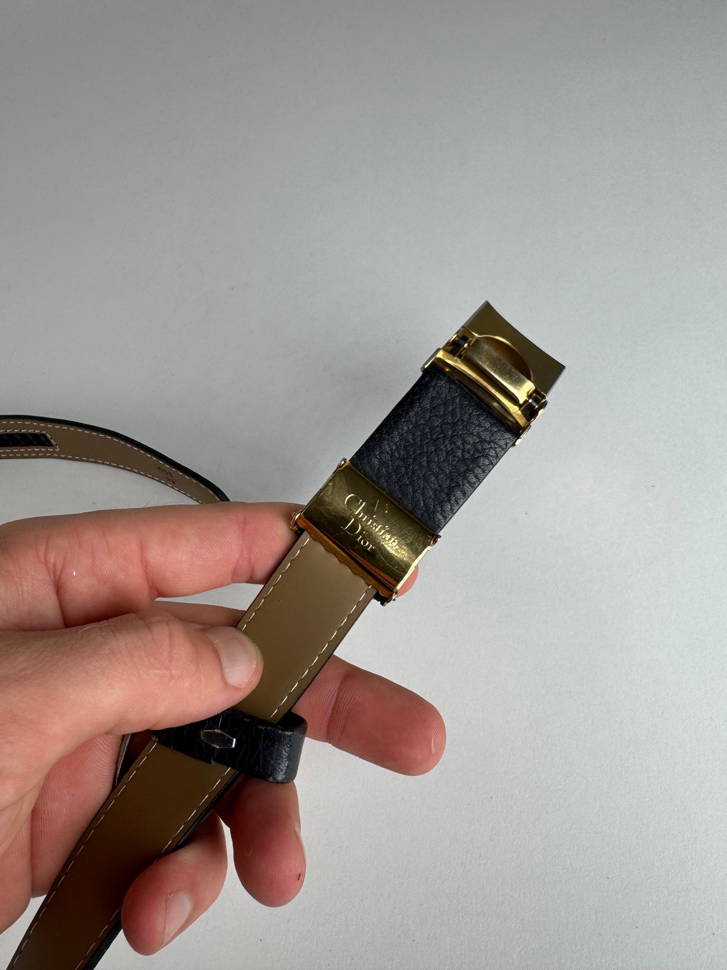 Vintage Dior Leather Belt black snake emblossed