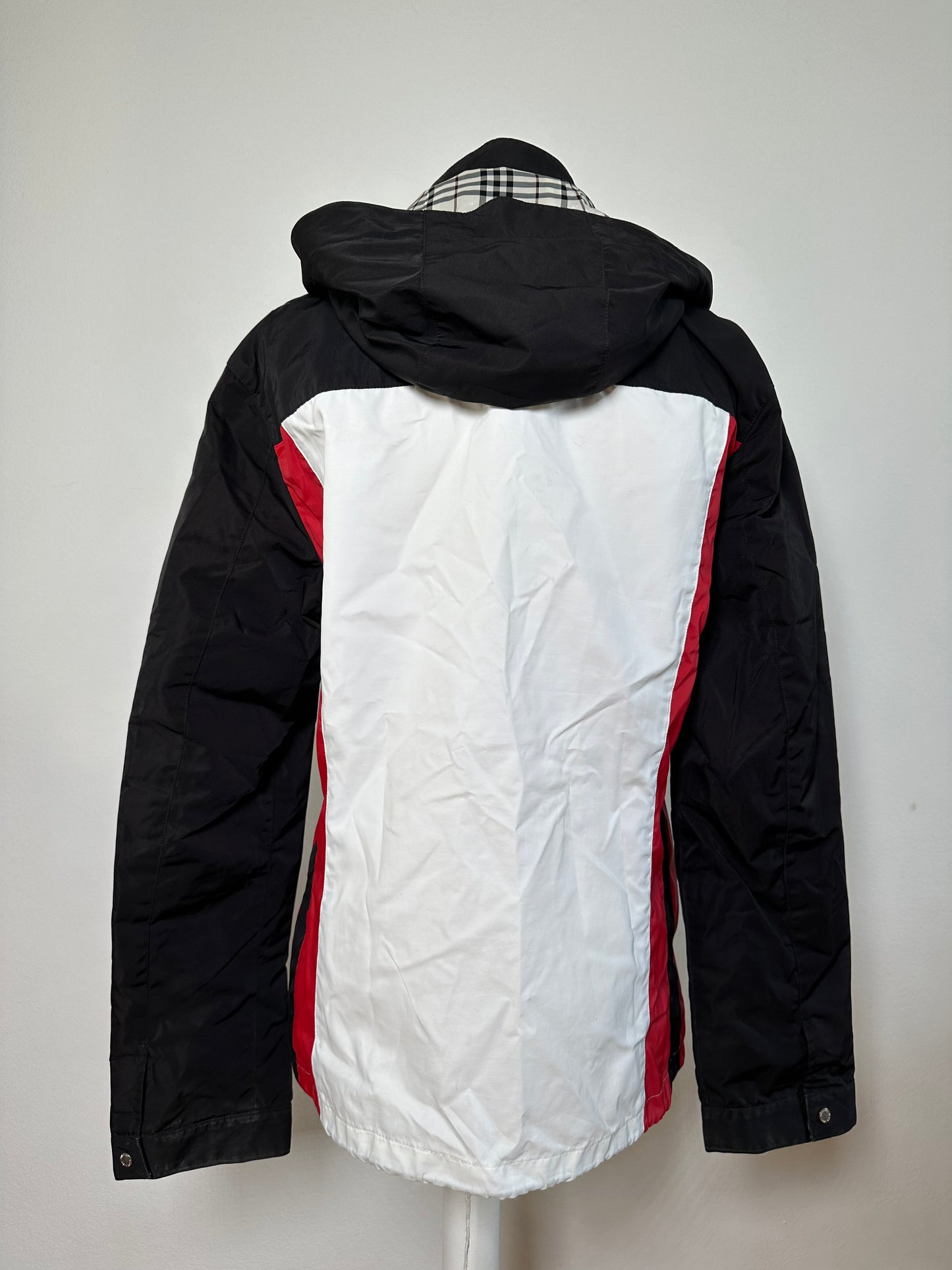 Vintage Burberry Men's Logo Press Stud Jacket Black White Red L