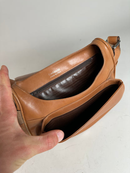 Vintage Gianni Versace Leather Suede Shoulder Bag Tan Beige
