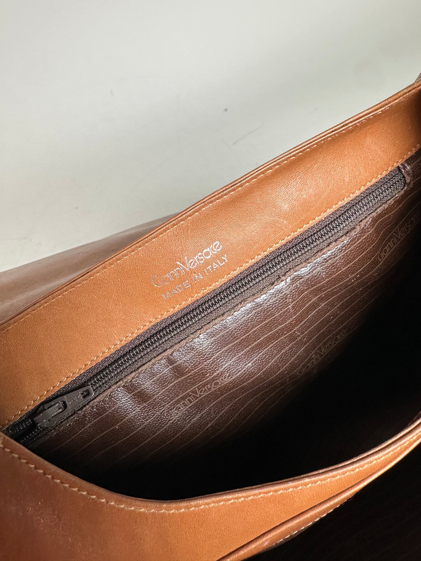 Vintage Gianni Versace Leather Suede Shoulder Bag Tan Beige