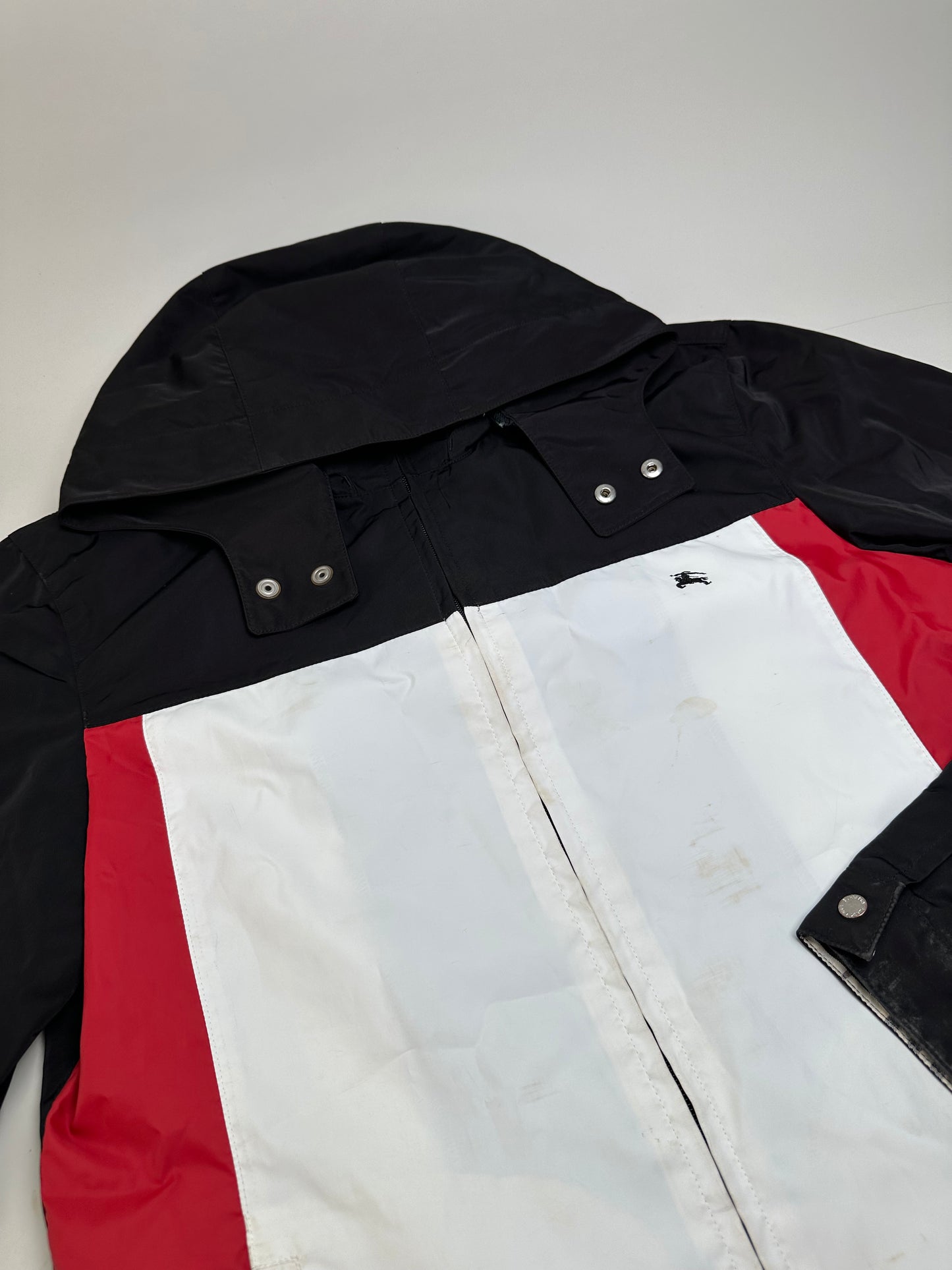 Vintage Burberry Men's Logo Press Stud Jacket Black White Red L