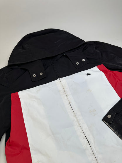 Vintage Burberry Men's Logo Press Stud Jacket Black White Red L