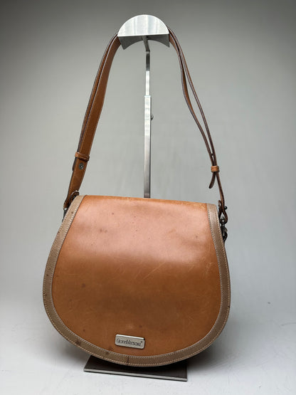 Vintage Gianni Versace Leather Suede Shoulder Bag Tan Beige