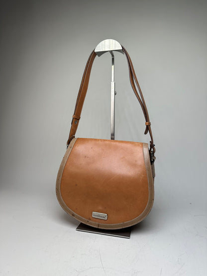 Vintage Gianni Versace Leather Suede Shoulder Bag Tan Beige