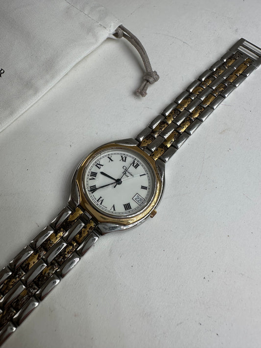 Vintage Dior Bicolor Quartz Watch Silver Gold