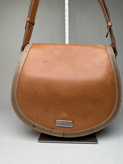 Vintage Gianni Versace Leather Suede Shoulder Bag Tan Beige