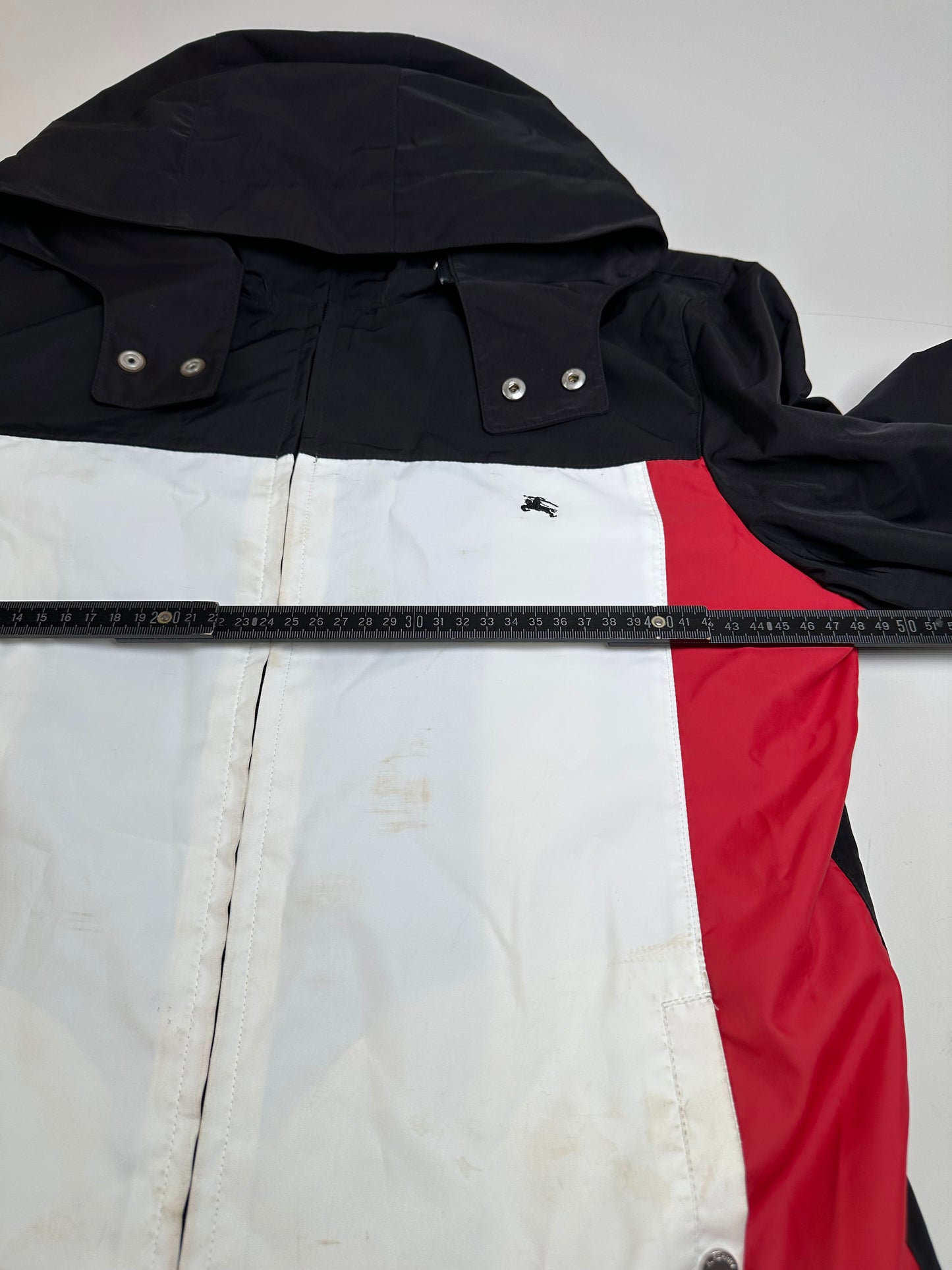 Vintage Burberry Men's Logo Press Stud Jacket Black White Red L