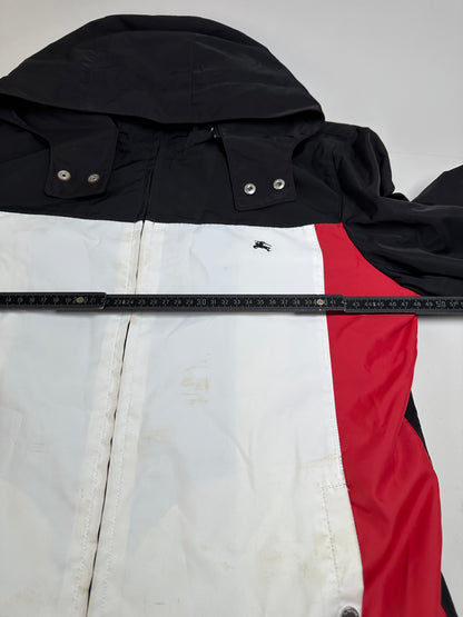 Vintage Burberry Men's Logo Press Stud Jacket Black White Red L