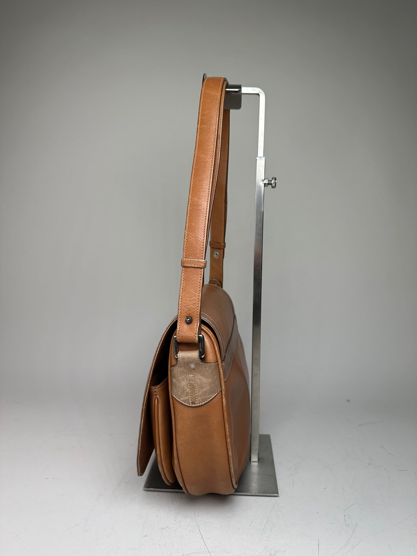 Vintage Gianni Versace Leather Suede Shoulder Bag Tan Beige