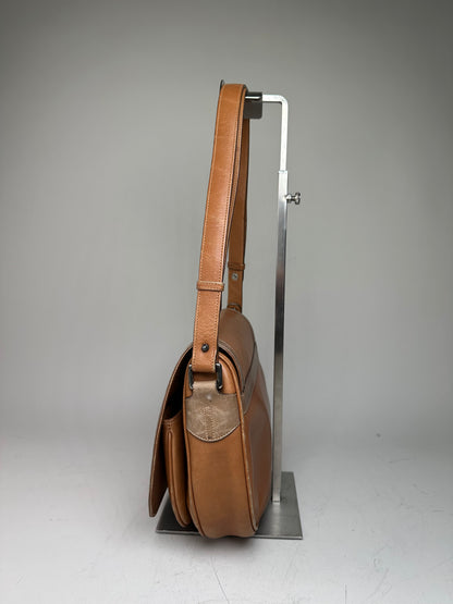 Vintage Gianni Versace Leather Suede Shoulder Bag Tan Beige