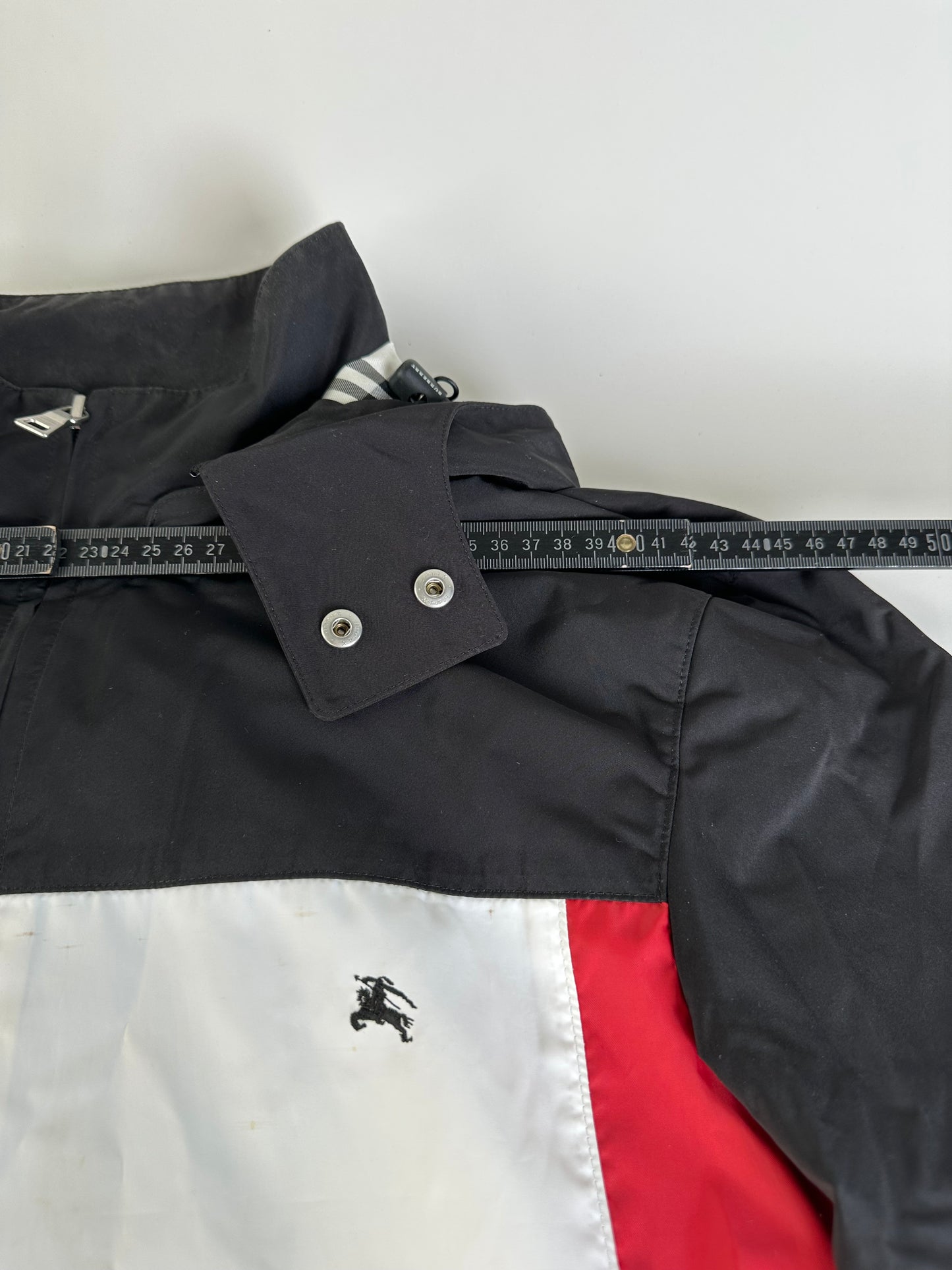 Vintage Burberry Men's Logo Press Stud Jacket Black White Red L
