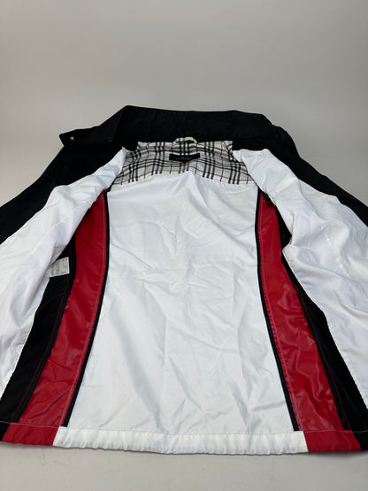 Vintage Burberry Men's Logo Press Stud Jacket Black White Red L