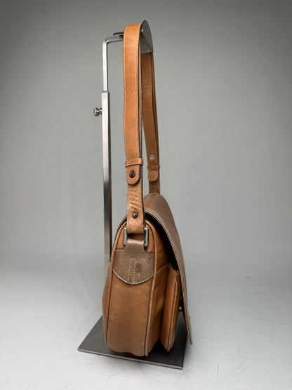 Vintage Gianni Versace Leather Suede Shoulder Bag Tan Beige