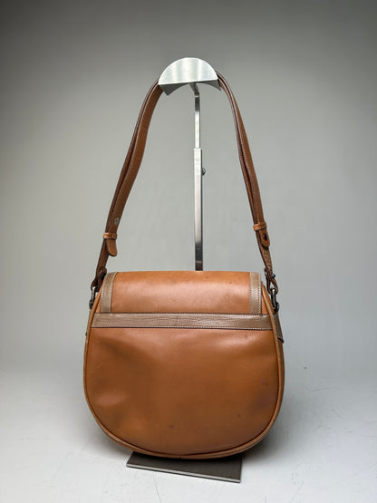 Vintage Gianni Versace Leather Suede Shoulder Bag Tan Beige