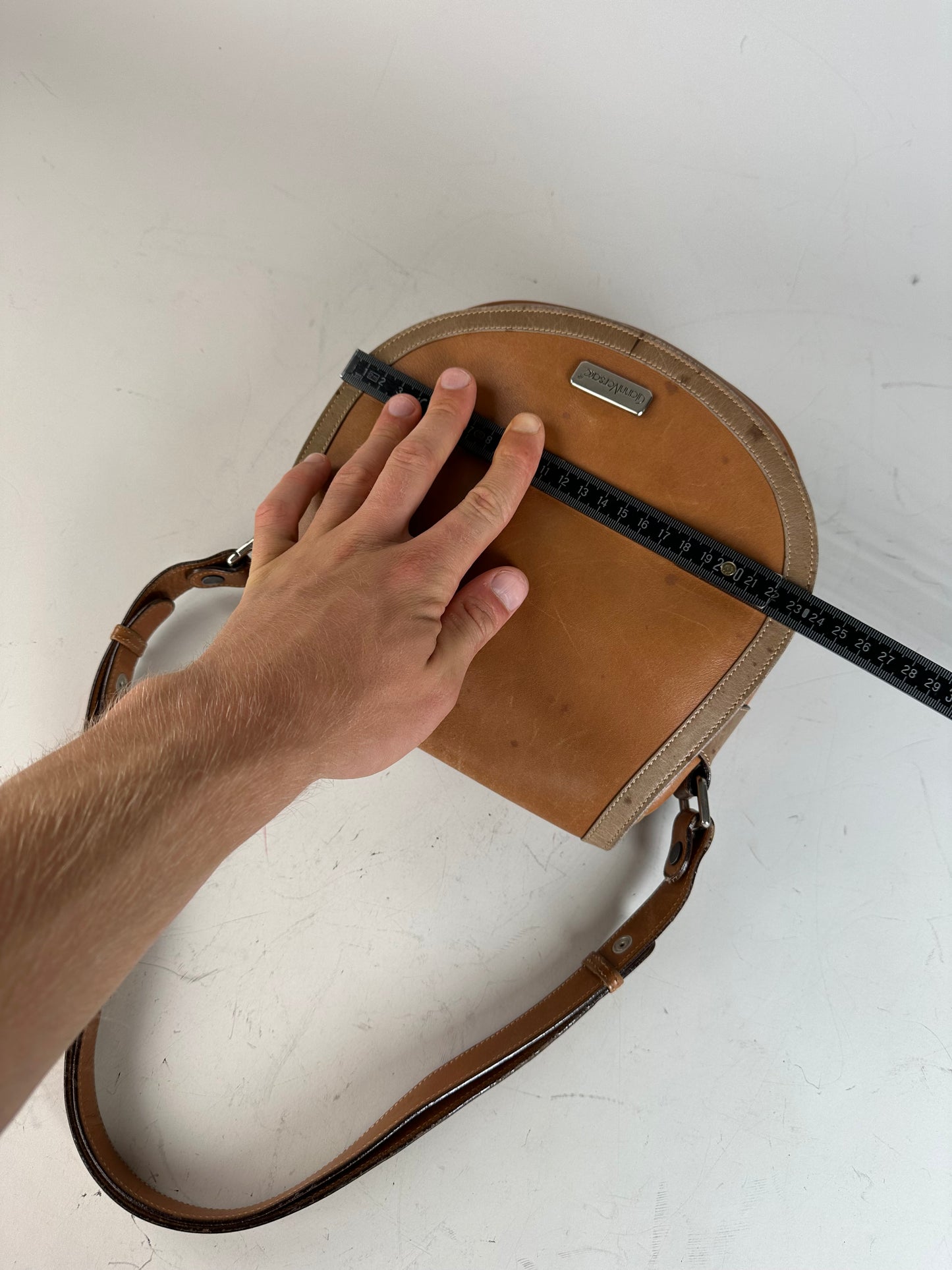 Vintage Gianni Versace Leather Suede Shoulder Bag Tan Beige