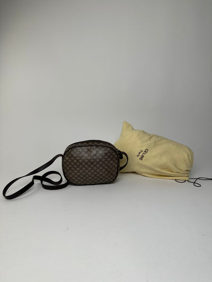 Vintage Celine Macadam Canvas Camera Crossbody Bag Dark Brown