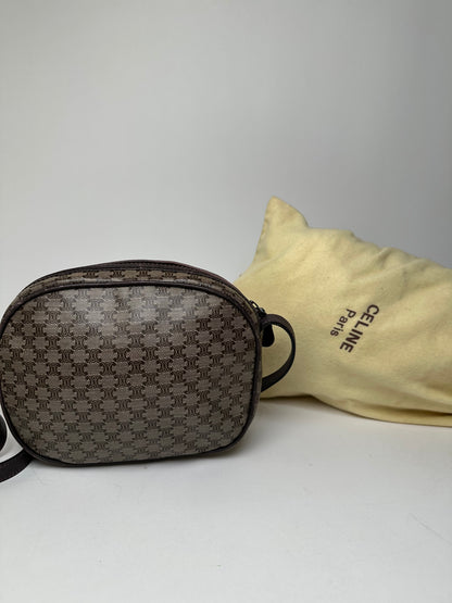 Vintage Celine Macadam Canvas Camera Crossbody Bag Dark Brown