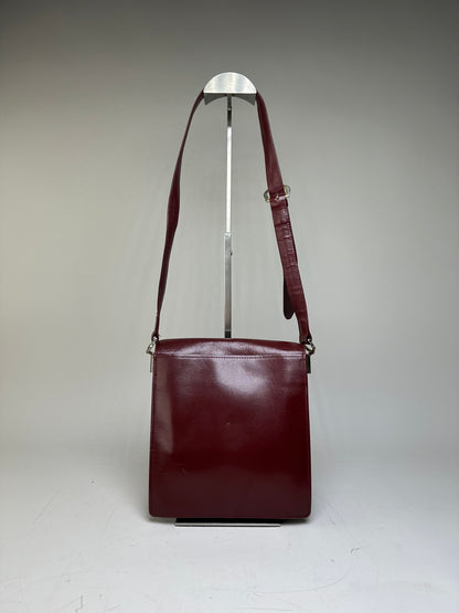 Vintage Cartier Leather Shoulder Bag Burgundy Silver