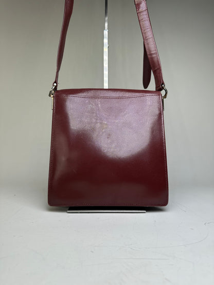 Vintage Cartier Leather Shoulder Bag Burgundy Silver