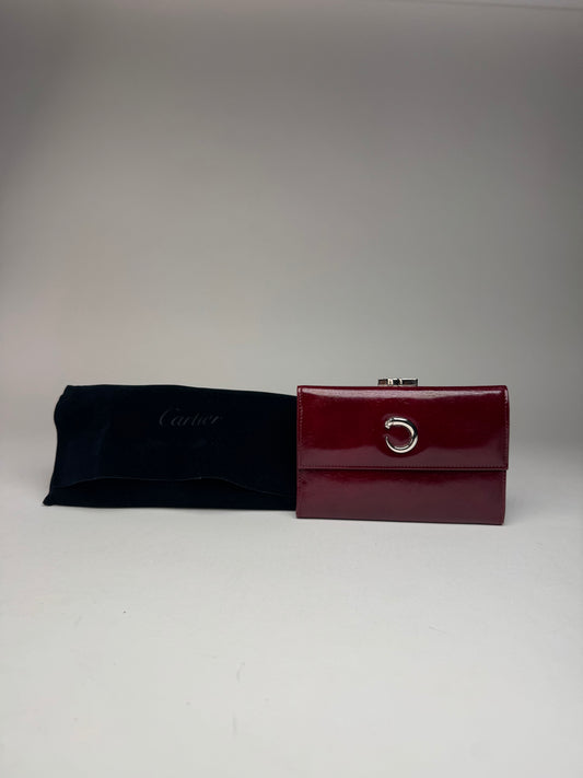 Vintage Cartier Panthere Patent Leather Wallet Burgundy