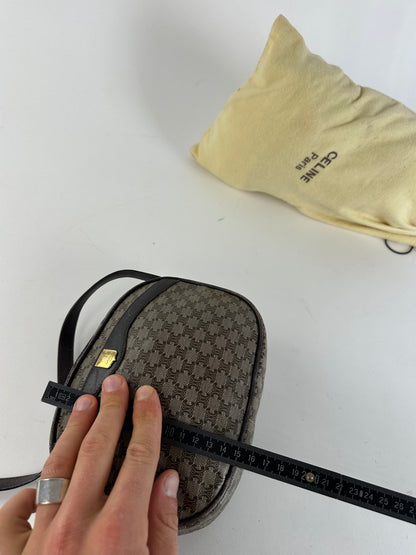 Vintage Celine Macadam Canvas Camera Crossbody Bag Dark Brown