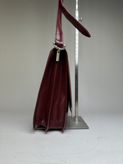 Vintage Cartier Leather Shoulder Bag Burgundy Silver