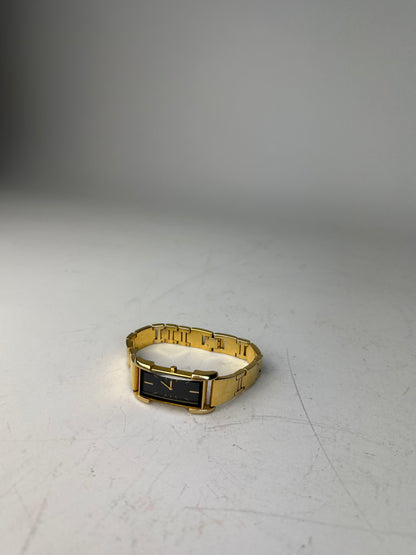 Vintage Saint Laurent Bracelet Watch Gold Black Dial