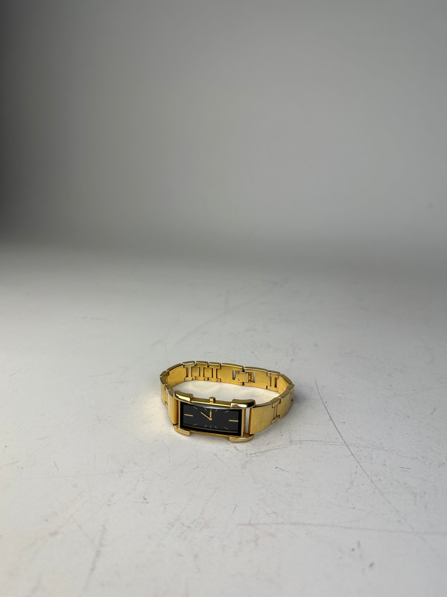Vintage Saint Laurent Bracelet Watch Gold Black Dial