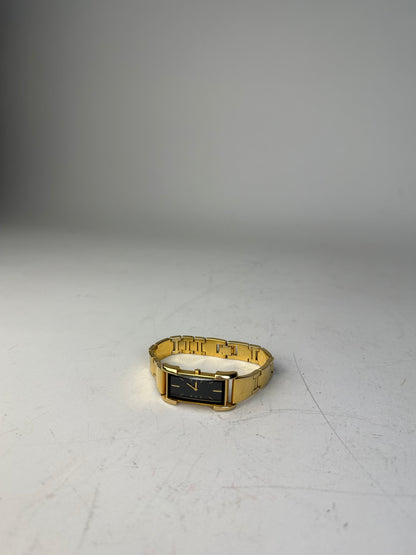 Vintage Saint Laurent Bracelet Watch Gold Black Dial