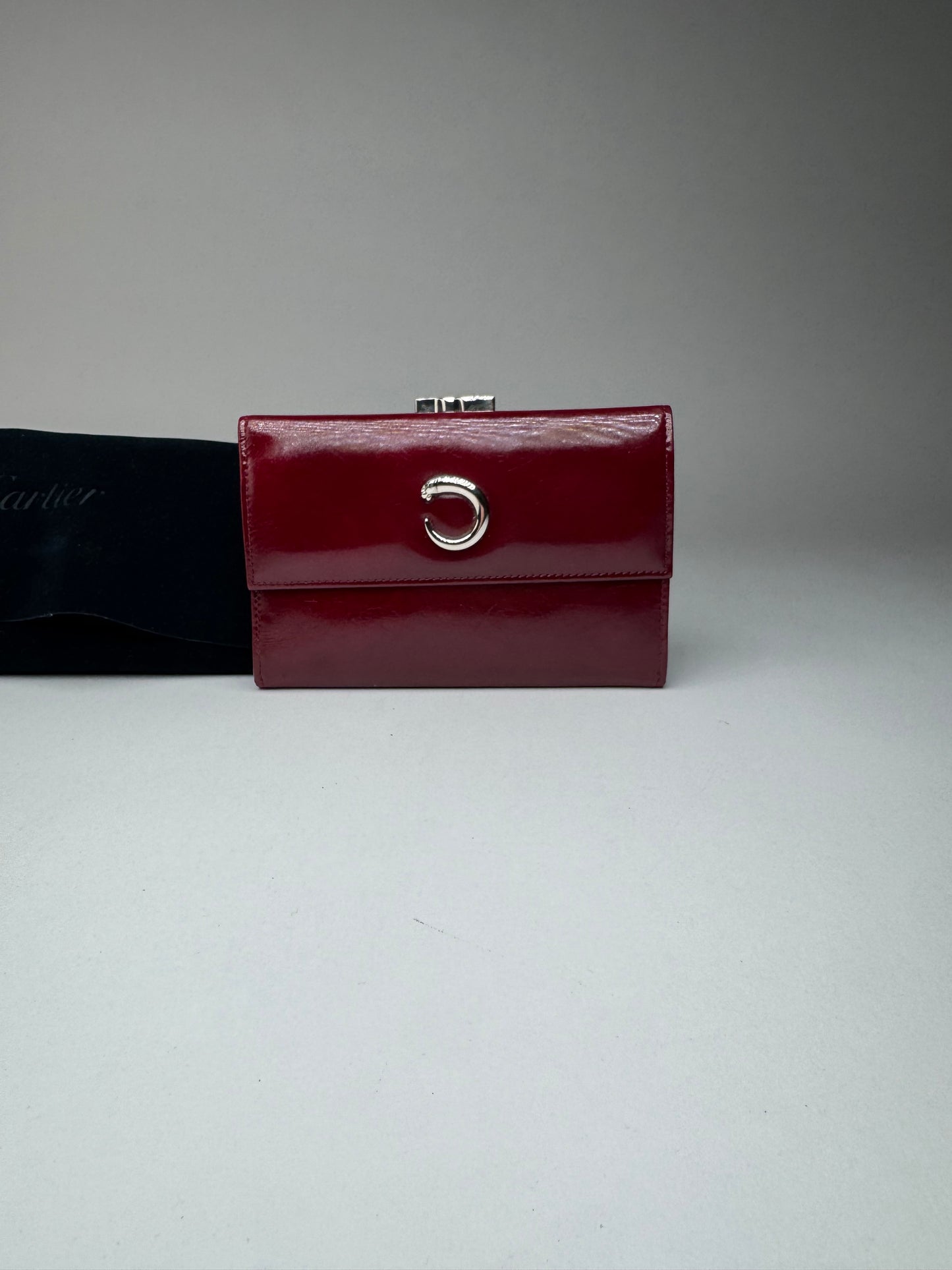 Vintage Cartier Panthere Patent Leather Wallet Burgundy